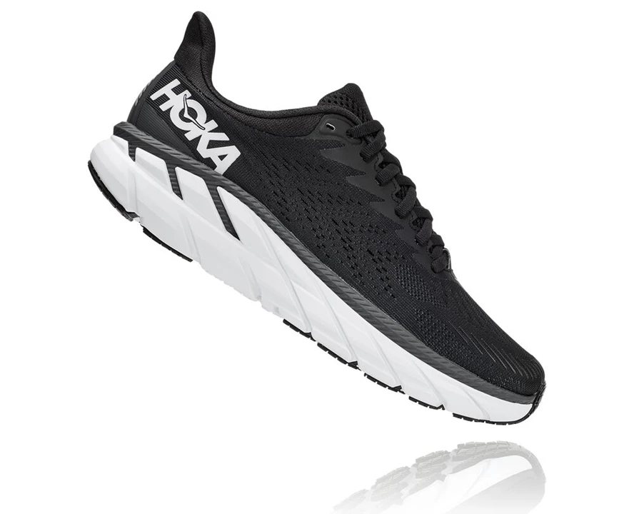 Black / White Men's Hoka Clifton 7 Training Shoes | 6018352-VY