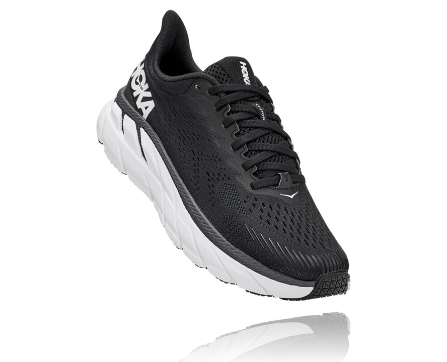 Black / White Men\'s Hoka Clifton 7 Training Shoes | 6018352-VY